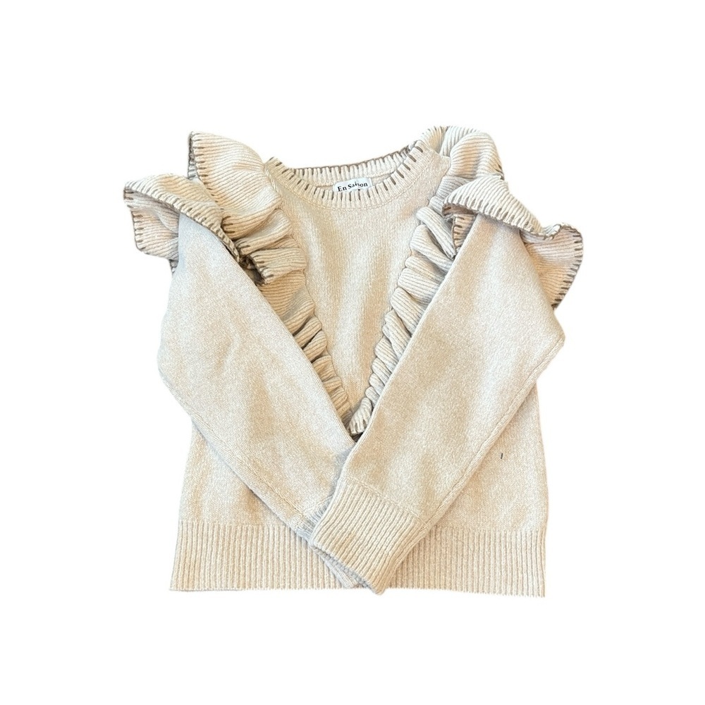 En Saison Rene Ruffle-Trim Sweater Cream Size Medium. - Picture 8 of 9